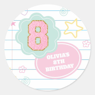 Sticker Rond Cahier Varsity preppy pastel patch 8e anniversaire