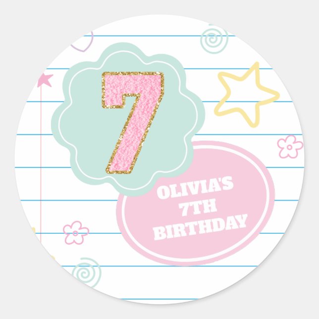 Sticker Rond Cahier Varsity preppy pastel patch anniversaire 7  (Devant)