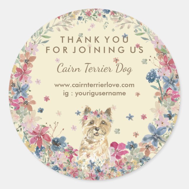 Sticker Rond Cairn Terrier Aquarelle Florale Couronne Cute (Devant)