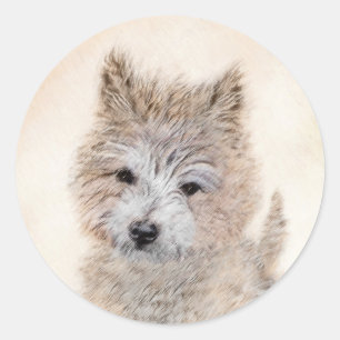 Sticker Rond Cairn Terrier Peinture Chiot - Art Chien original
