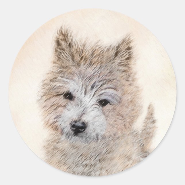 Sticker Rond Cairn Terrier Peinture Chiot - Art Chien original (Devant)