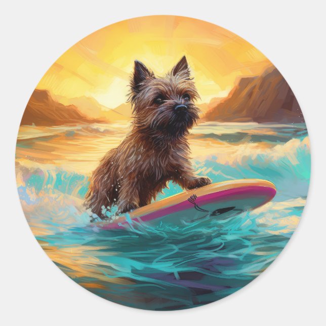 Sticker Rond Cairn Terrier Plage Surf Peinture (Devant)
