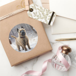Sticker Rond Cairn Terrier Qu'Il Neige Noël