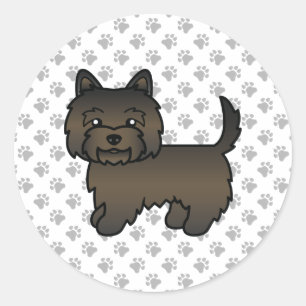 Sticker Rond Cairn Terrier Tacheture Foncé Chien de Dessin Anim