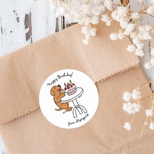 Sticker Rond Cake d'anniversaire Fox Red Labrador Cartoon Plaqu