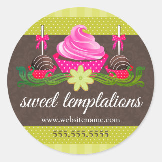 Sticker Rond Cake Pops Cookie et Cupcake Boulangerie Boîte Seau