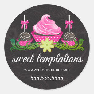 Sticker Rond Cake Pops Cookie et Cupcake Boulangerie Boîte Seau