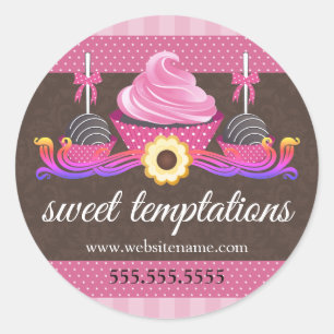 Sticker Rond Cake Pops Cookie et Cupcake Boulangerie Boîte Seau