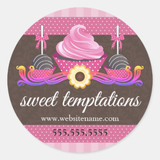 Sticker Rond Cake Pops Cookie et Cupcake Boulangerie Boîte Seau