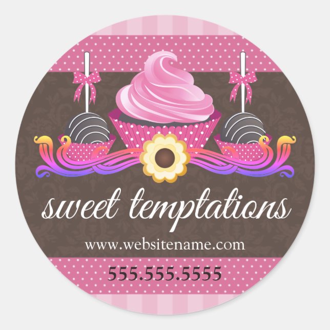Sticker Rond Cake Pops Cookie et Cupcake Boulangerie Boîte Seau (Devant)