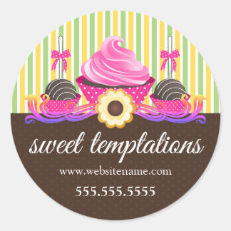 Sticker Rond Cake Pops Cupcake Cookie Boulangerie Boîte Seaux