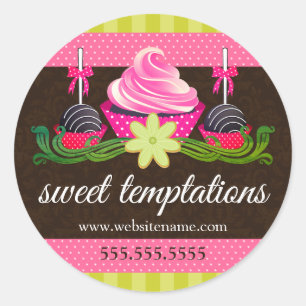 Sticker Rond Cake Pops Cupcake Cookie Boulangerie Boîte Seaux