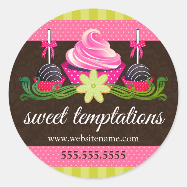 Sticker Rond Cake Pops Cupcake Cookie Boulangerie Boîte Seaux (Devant)