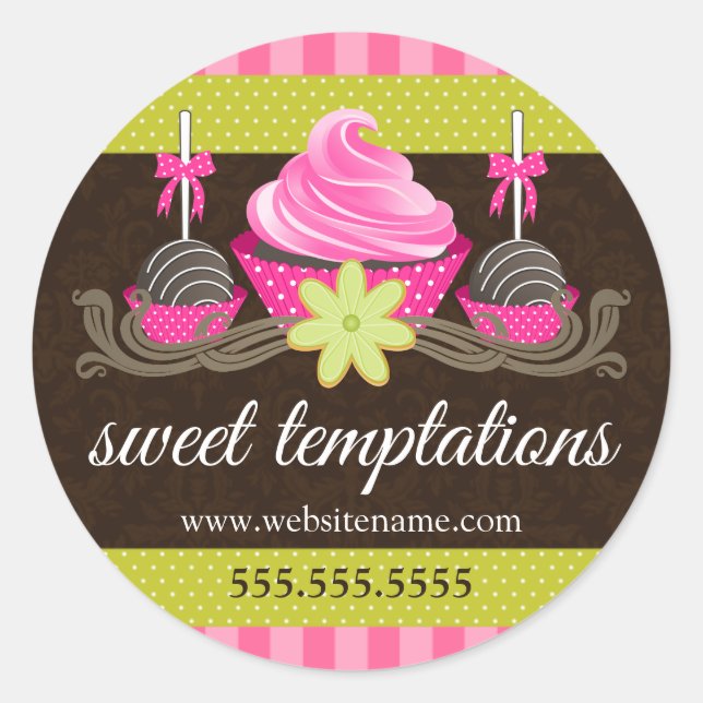 Sticker Rond Cake Pops Cupcake Cookie Boulangerie Boîte Seaux (Devant)