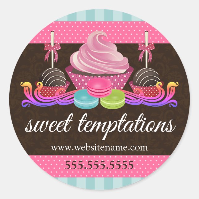 Sticker Rond Cake Pops Cupcake Macaron Boulangerie Cachets (Devant)
