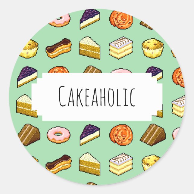 Sticker Rond Cakeaholic délicieux gâteaux Pattiserie Motif (Devant)