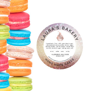 Sticker Rond Cakes Cupcake Bakery Liste des ingrédients Étiquet