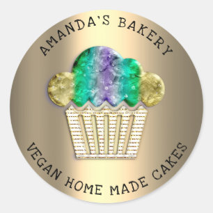 Sticker Rond Cakes Sweet Boulangerie maison Muffin Smile Gold V