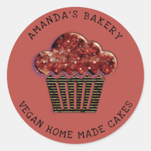 Sticker Rond Cakes Sweet Cupcake Home Vegan Bakery Muffin Brown