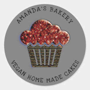 Sticker Rond Cakes Sweet Cupcake Home Vegan Bakery Muffin Brown