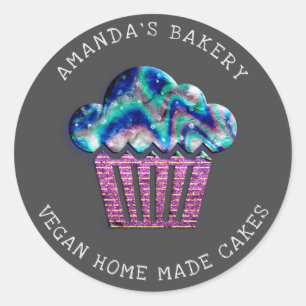 Sticker Rond Cakes Sweet Cupcake Home Vegan Bakery Purple Grey