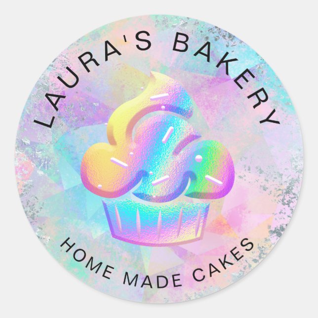 Sticker Rond Cakes & Sweets Cupcake Accueil Boulangerie Hologra (Devant)