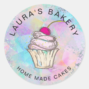 Sticker Rond Cakes & Sweets Cupcake Accueil Boulangerie Rose Go