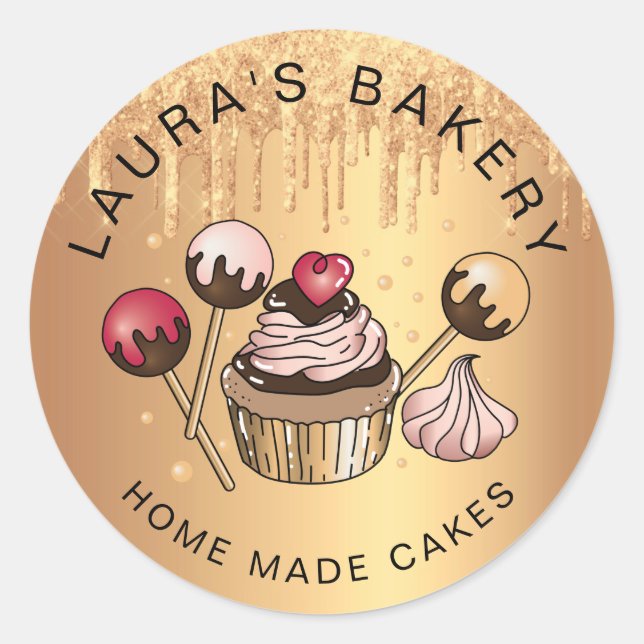 Sticker Rond Cakes & Sweets Cupcake Accueil Boulangerie Rose Go (Devant)