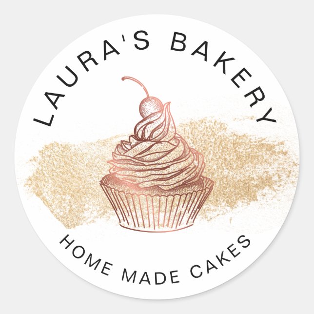 Sticker Rond Cakes & Sweets Cupcake Accueil Boulangerie Rose Or (Devant)