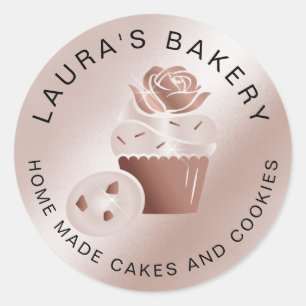 Sticker Rond Cakes & Sweets Cupcake Accueil Boulangerie Rose Or