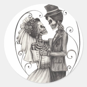 Sticker Rond Calavera Day of Dead Drawing Bridegroom