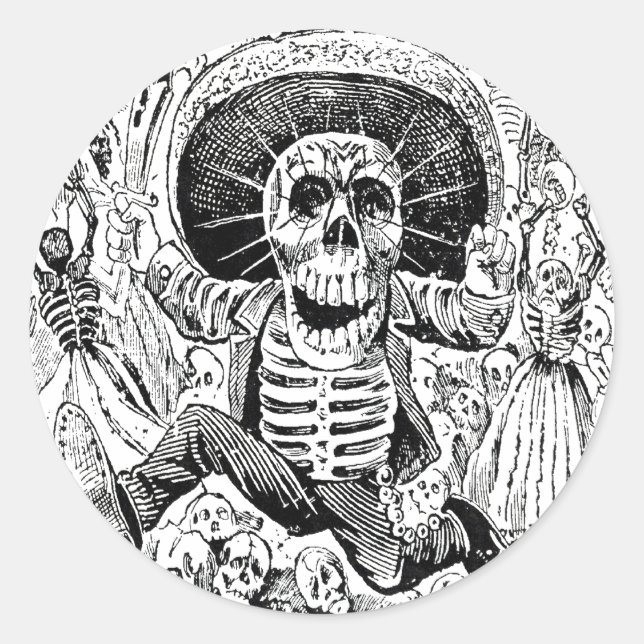 Sticker Rond Calavera Oaxaqueña par José Guadalupe Posada 1903 (Devant)