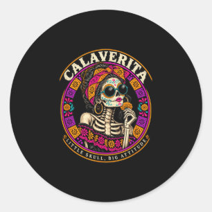 Sticker Rond Calaverita dia de los muertos crâne de femme