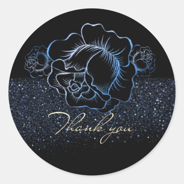 Sticker Rond Calcomanía con rosas azules y purpurpurina (Devant)