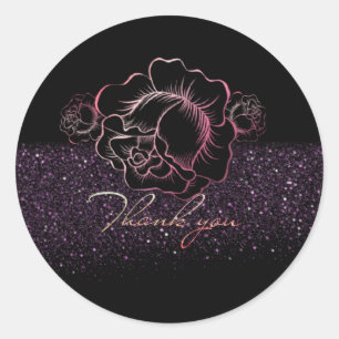 Sticker Rond Calcomanía de agradecimiento con rosas y purpurpur