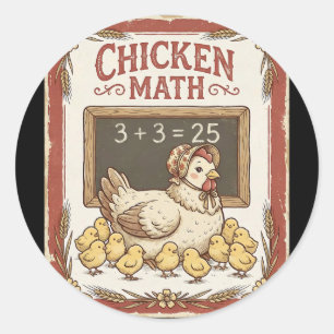 Sticker Rond Calcul de poulet drôle équation tableau noir poule