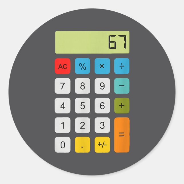 Sticker Rond Calculator 67 Six Seven Funny Math Meme  (Devant)