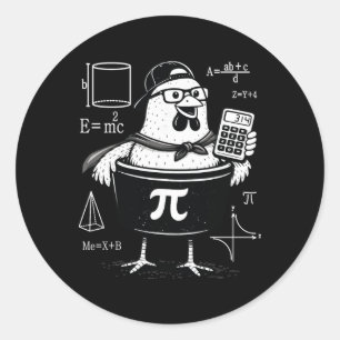 Sticker Rond Calculatrice drôle de poulet tenant un pot Prof de
