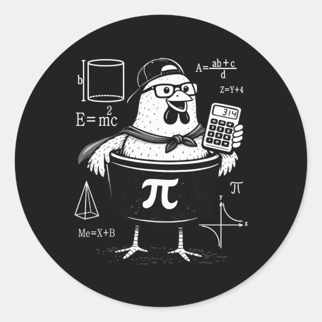 Sticker Rond Calculatrice drôle de poulet tenant un pot Prof de (Devant)