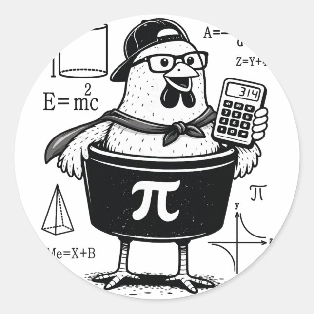 Sticker Rond Calculatrice drôle de poulet tenant un pot Prof de (Devant)