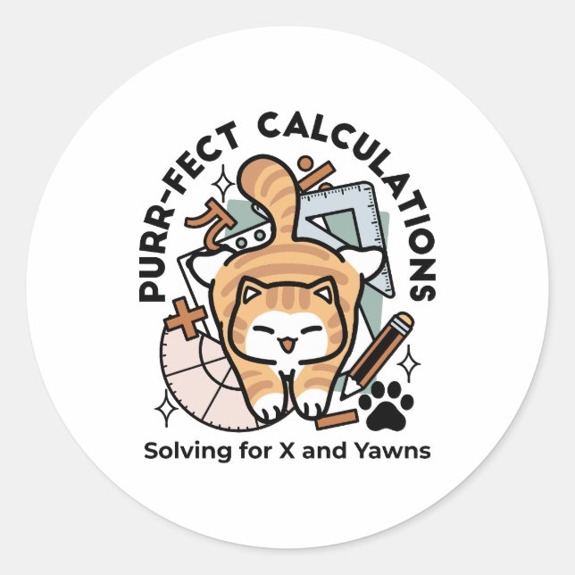 Sticker Rond Calculs Parfaits – Création de chat de maths drôle (Devant)