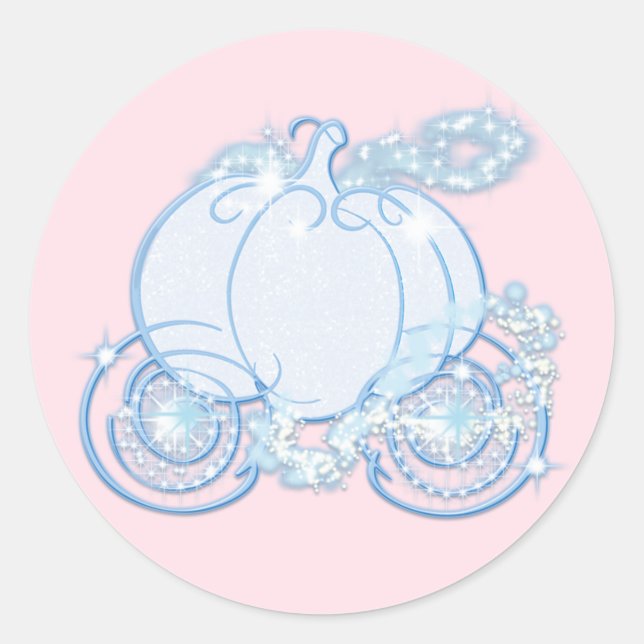 Sticker Rond Calèche de princesse Cendrillon rose et bleu Fête (Devant)
