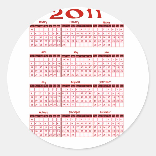 Sticker Rond Calendrier 2011 en un coup d'oeil (Devant)