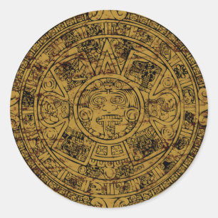Sticker Rond Calendrier Aztec Sun Stone vieilli