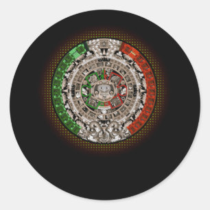 Sticker Rond Calendrier aztèque Soleil Pierre Mexicaine Art Car
