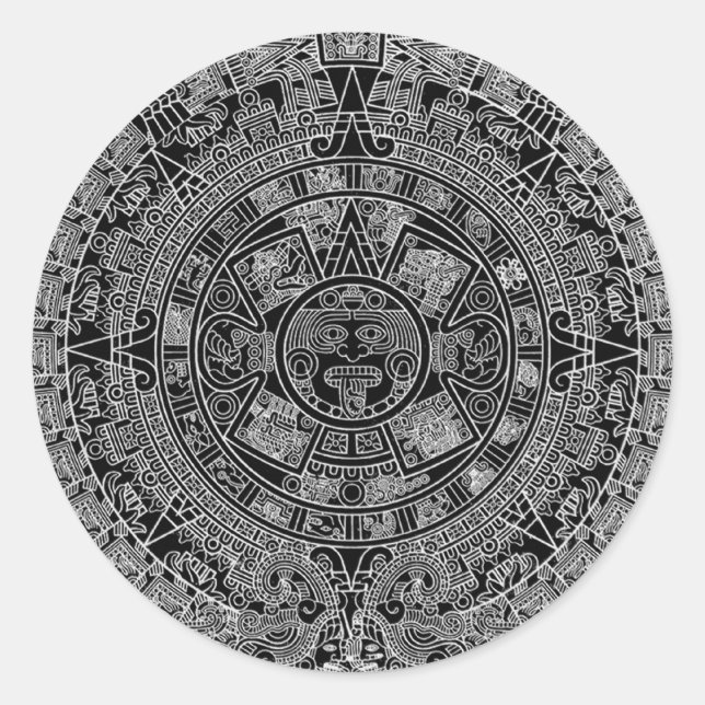 Sticker Rond Calendrier Mayan Aztec (noir) 12.21.2012 (Devant)