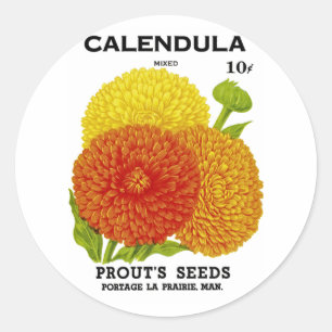 Sticker Rond Calendula Vintage Seed Packet