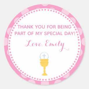 Sticker Rond Calice de rose d'étiquette de faveur de communion