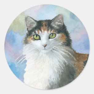 Sticker Rond Calico Cat 572 Tortie Tortoise coque bleu