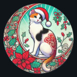 Sticker Rond Calico Cat Christmas<br><div class="desc">Calico Cat Noël "calico cat" "calico cats" xmas vacances yule</div>